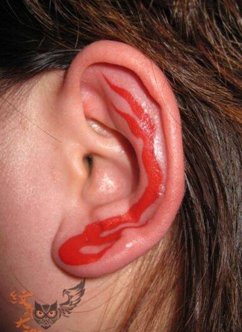 火焰纹身图片_成品耳朵原创传统纹身图案