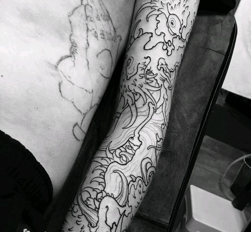 全彩花臂龙纹身图片_传统龙纹身图案