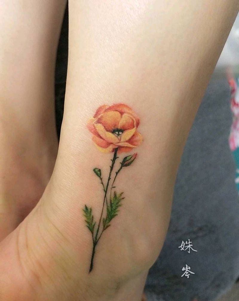 花纹身图片_脚部腿部水彩花纹身图案