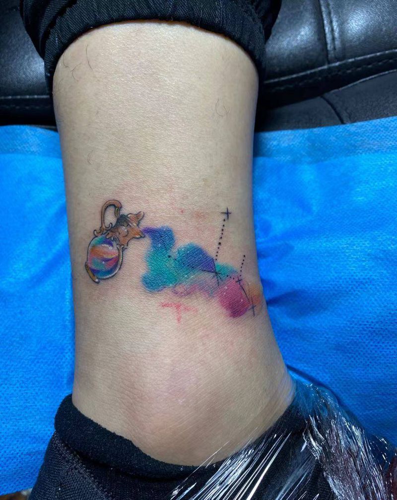 茶壶纹身图片_腿部纹身图案