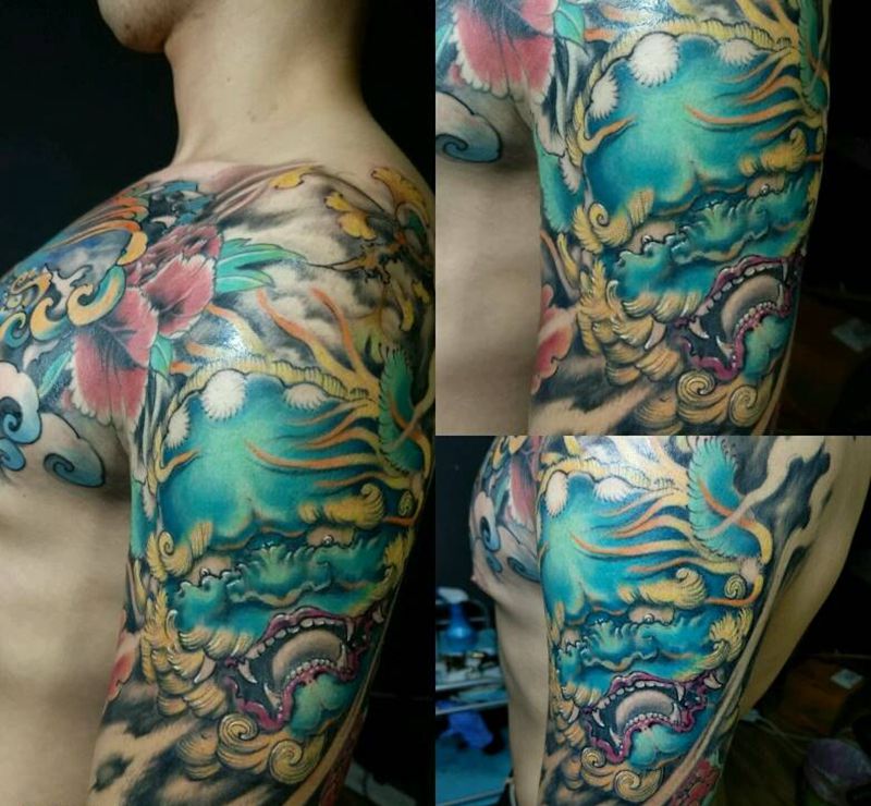 唐狮纹身图片_手臂传统原创成品纹身图案