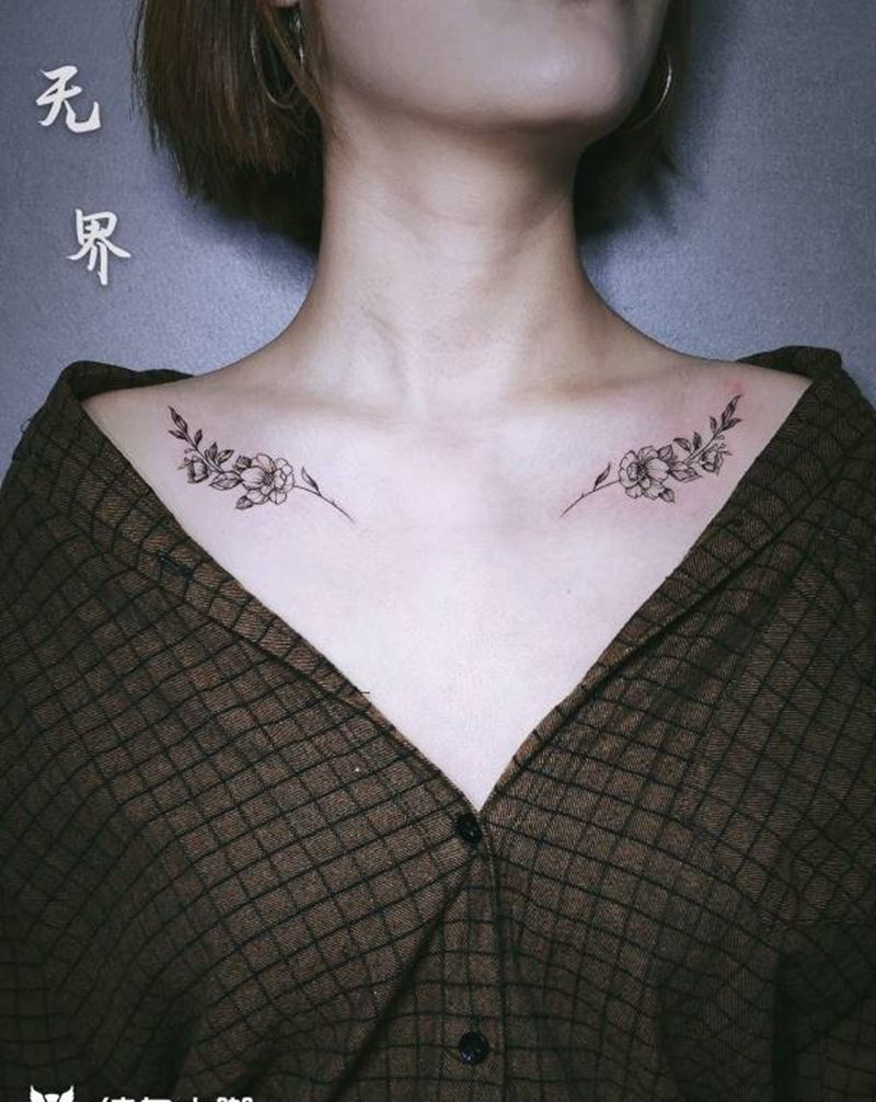 素花纹身图片_肩部肩花素花锁骨纹身图案