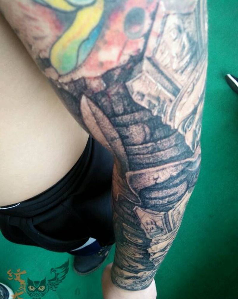 四大金刚纹身图片_手臂欧美肖像写实石雕纹身图案