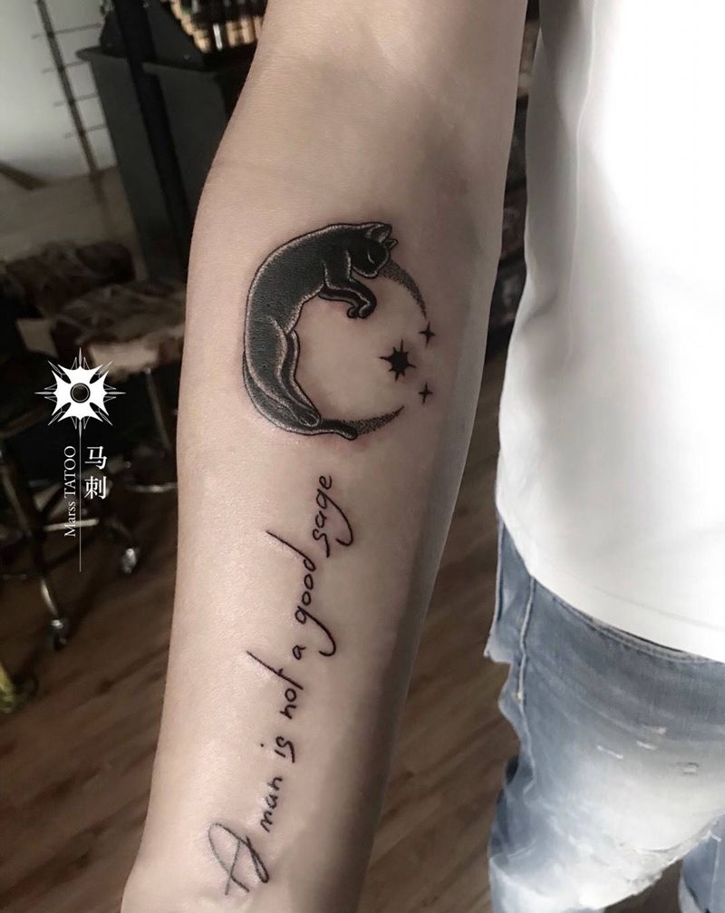 黑夜里的黑猫纹身图片