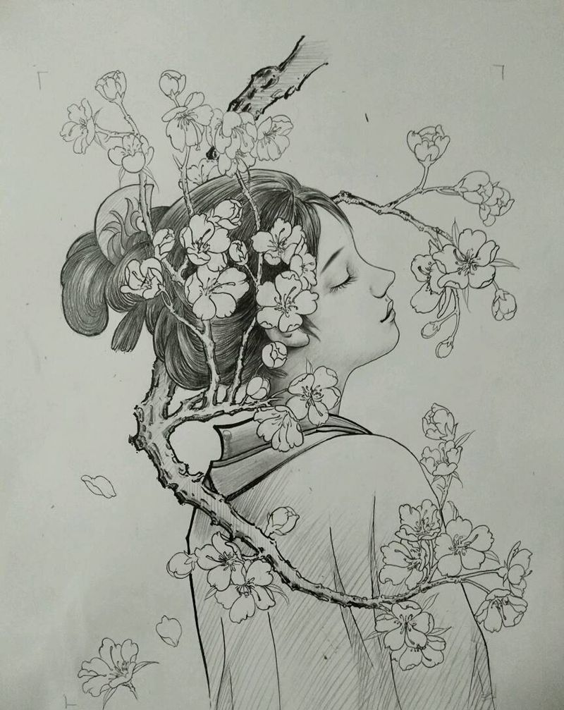 艺妓设计适合腿臂纹身图片