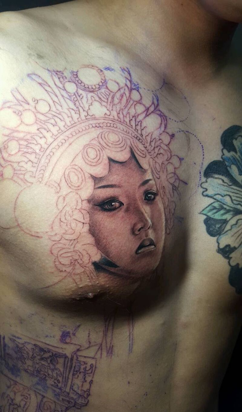 娱人之苦纹身图片_腹部欧美肖像写实人物原创成品手稿插画纹身图案