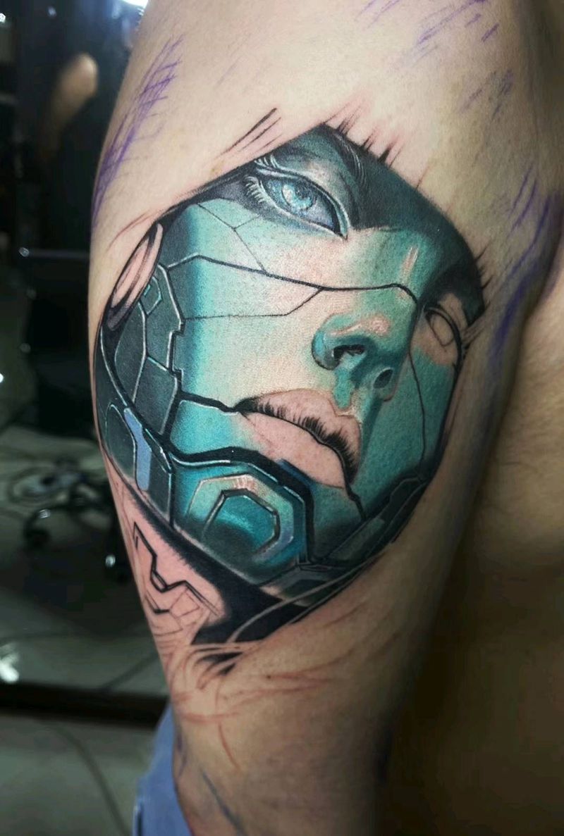 彩色机器人纹身图片_手部欧美写实纹身图案