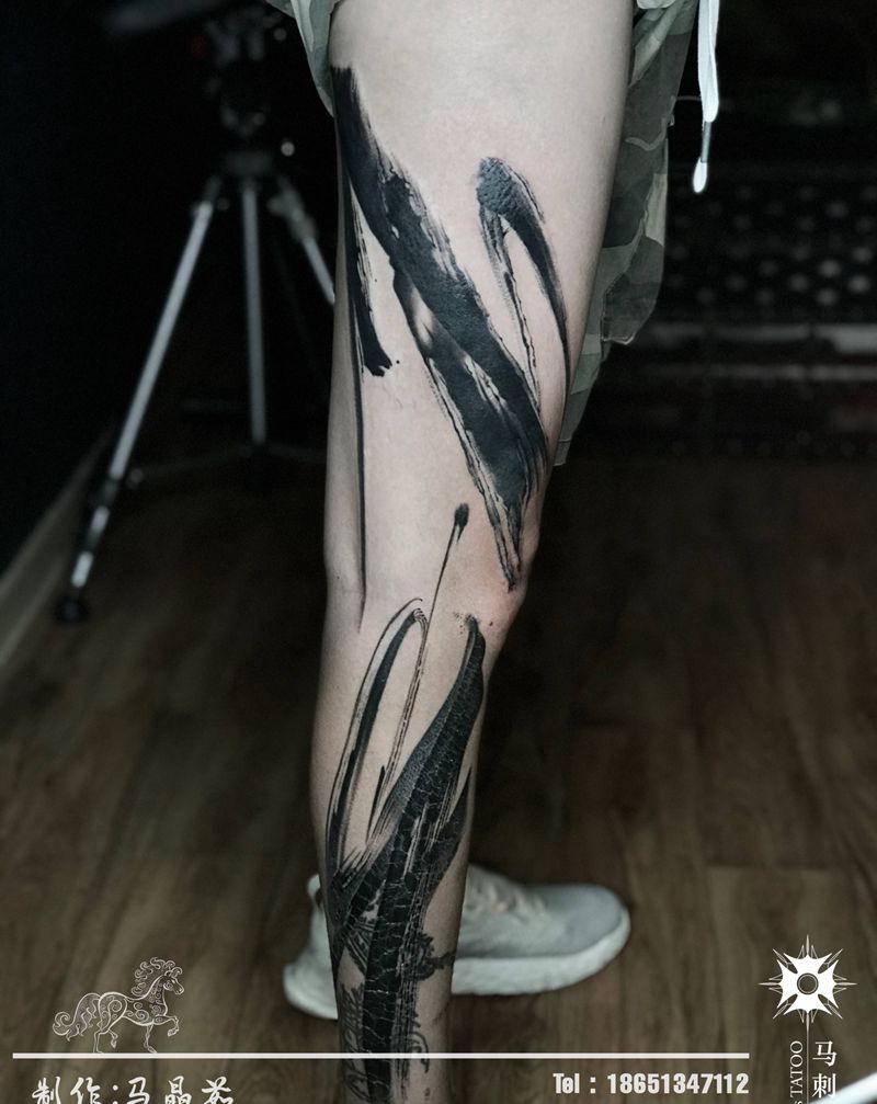 书法纹身图片_腿部纹身图案