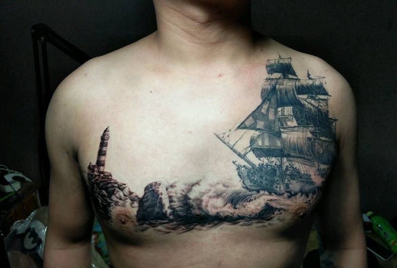 归纹身图片_胸部欧美写实原创成品纹身图案