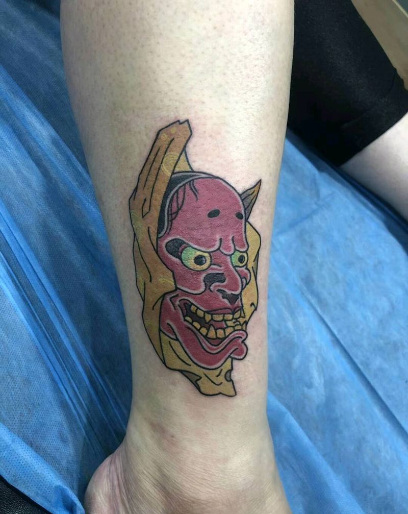 般若纹身图片_腿部脚部老传统纹身图案