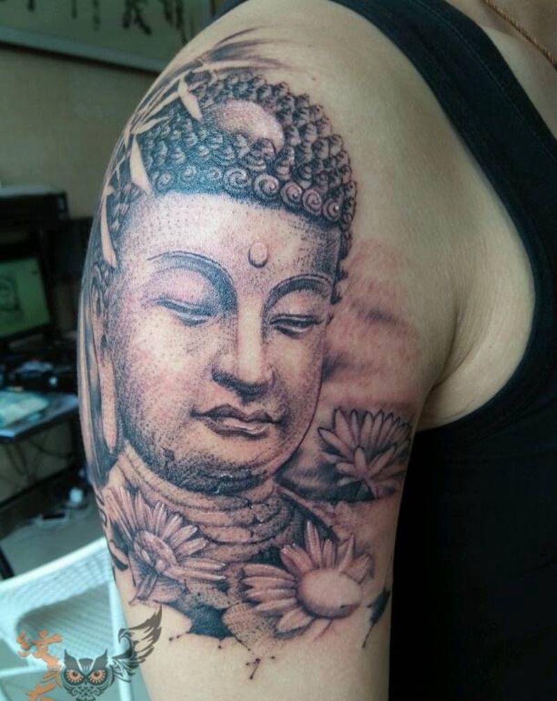 佛语纹身图片_手臂欧美国画人物植物宗教石雕纹身图案