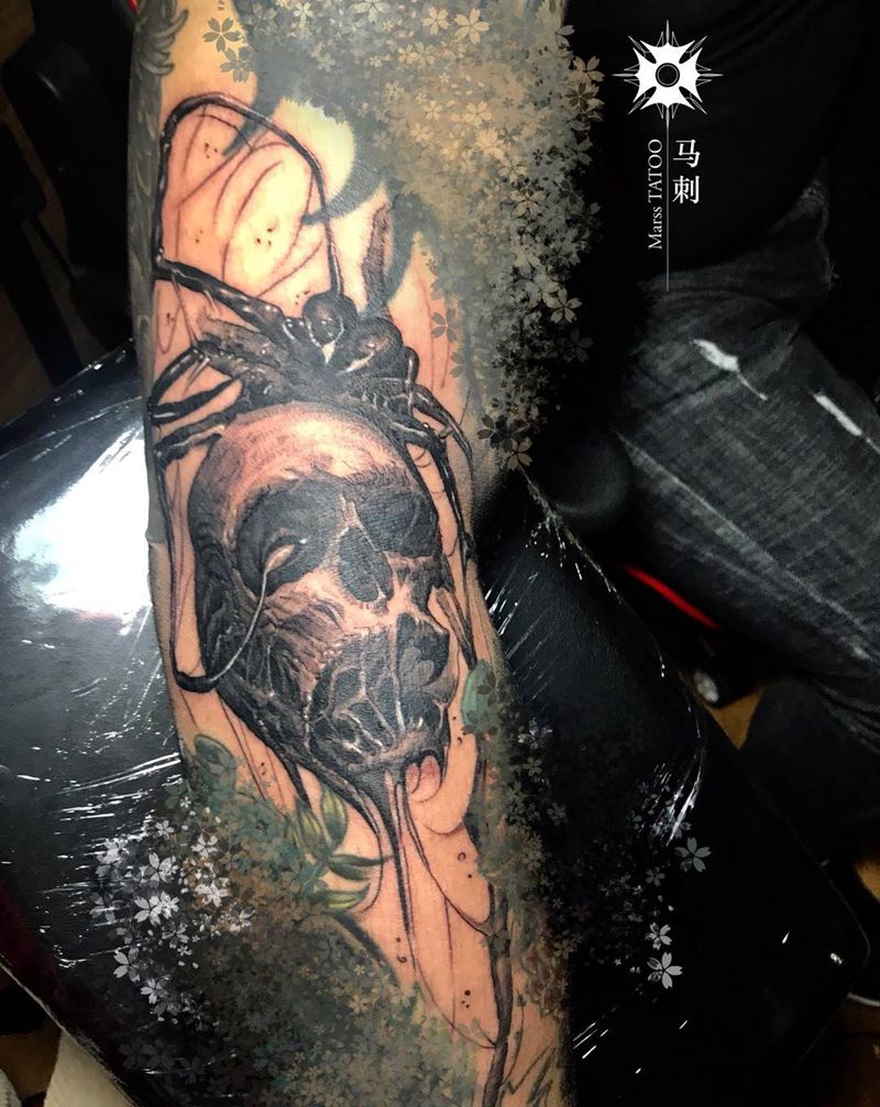 骷髅蜘蛛纹身图片