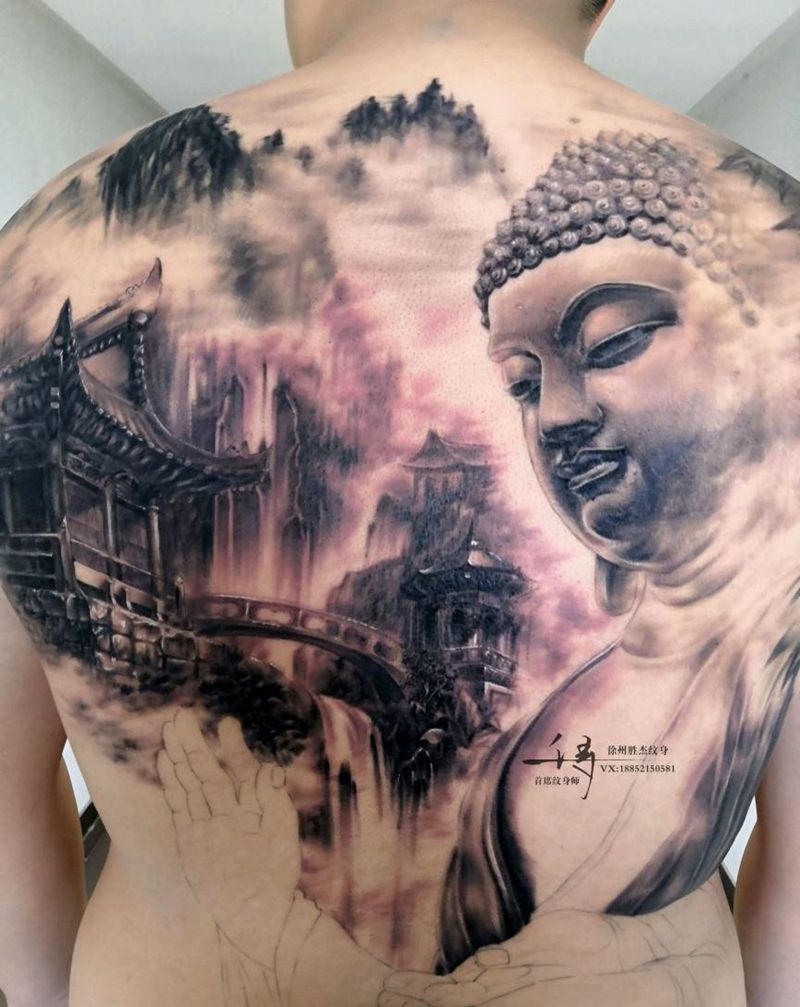 大日如来中国风纹身图片_背部纹身图案