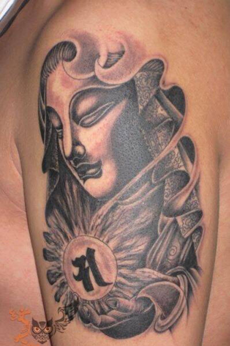 文殊菩萨纹身图片_肩部纹身图案