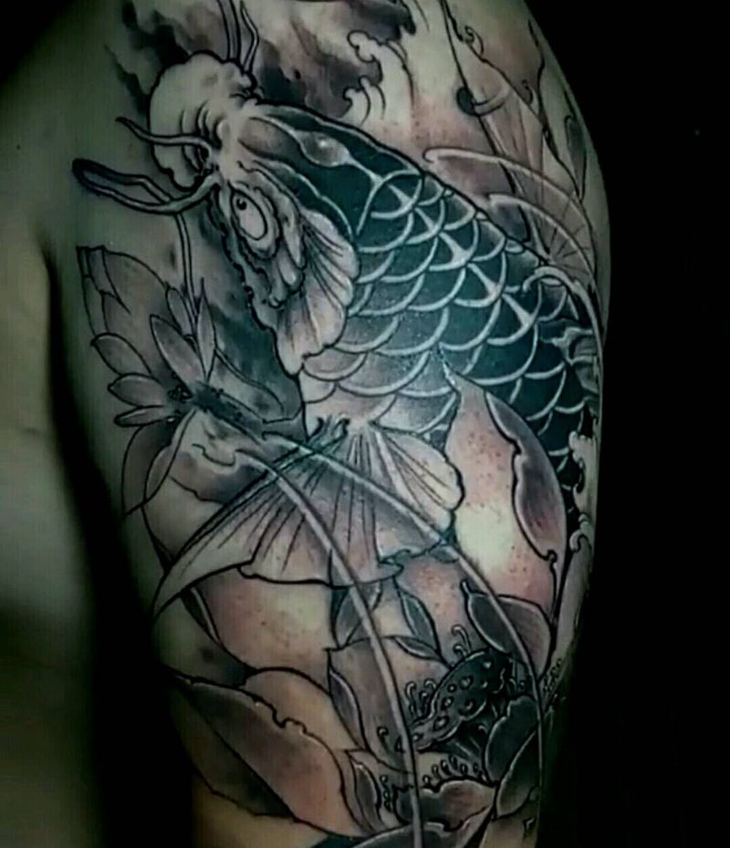 鲤鱼荷花纹身图片