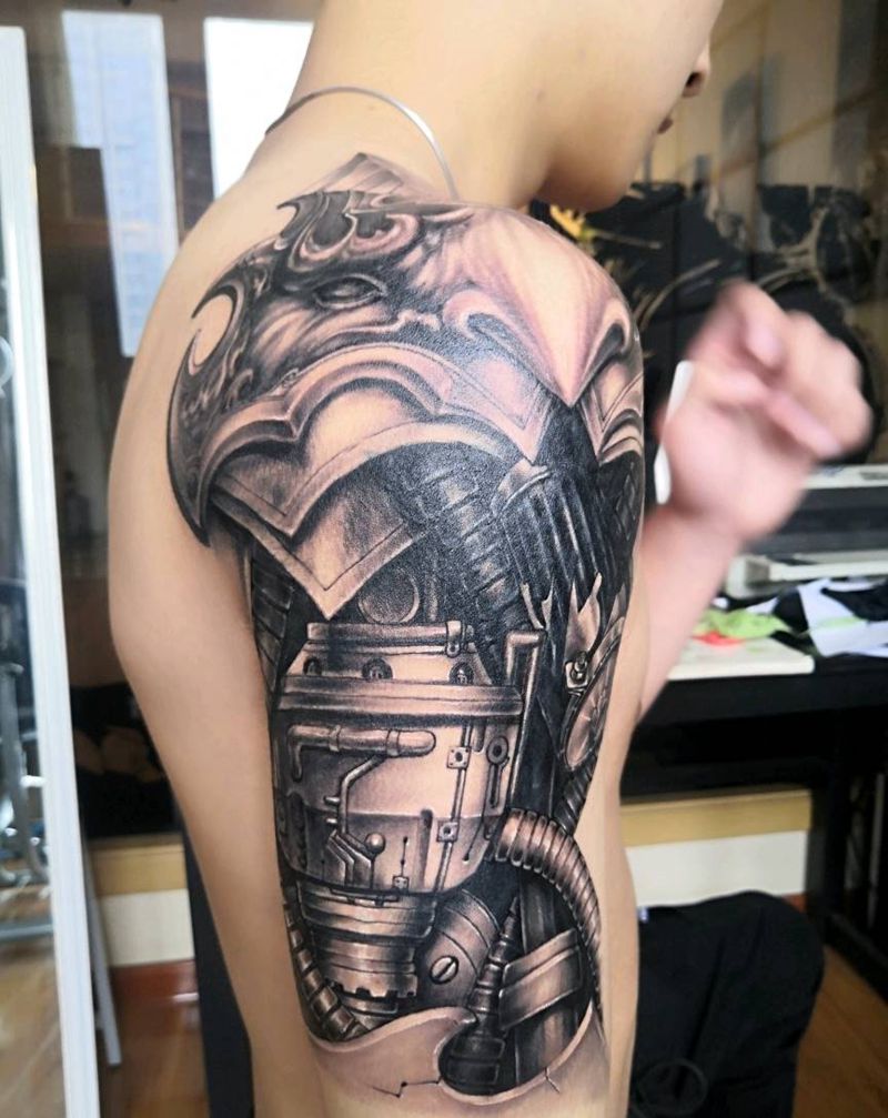机械遮盖纹身图片_手臂纹身图案