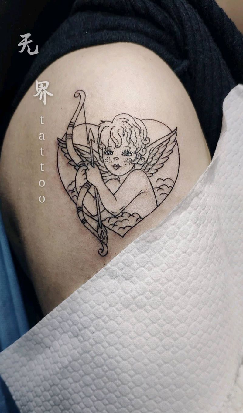 丘比特纹身图片_手臂丘比特爱心纹身图案