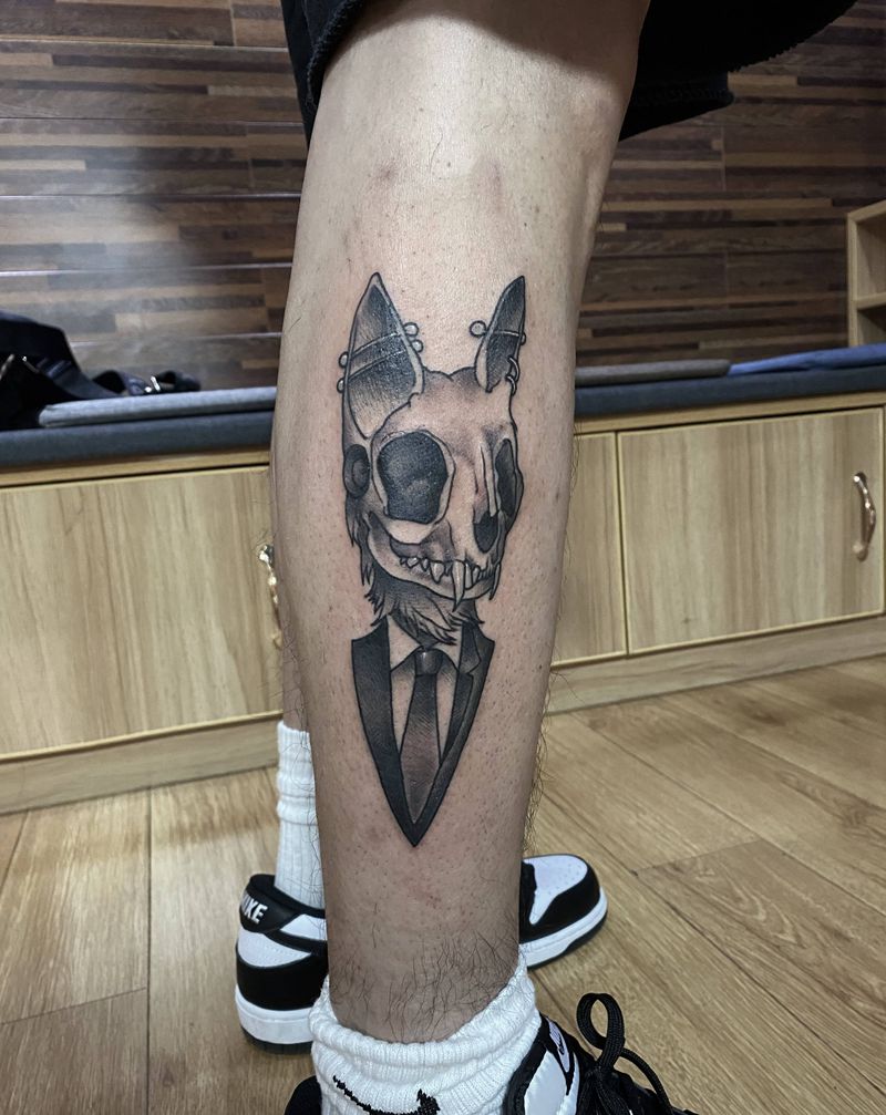 骷髅纹身图片_腿部纹身图案