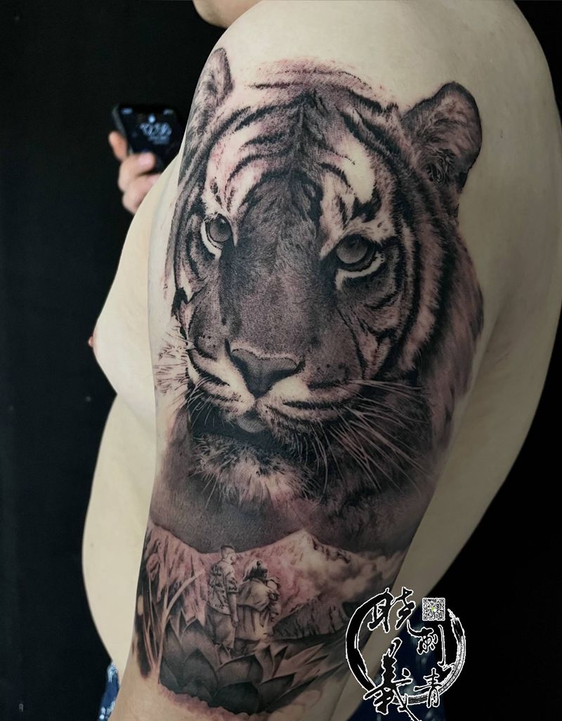 写实老虎纹身图片_手臂欧美写实纹身图案