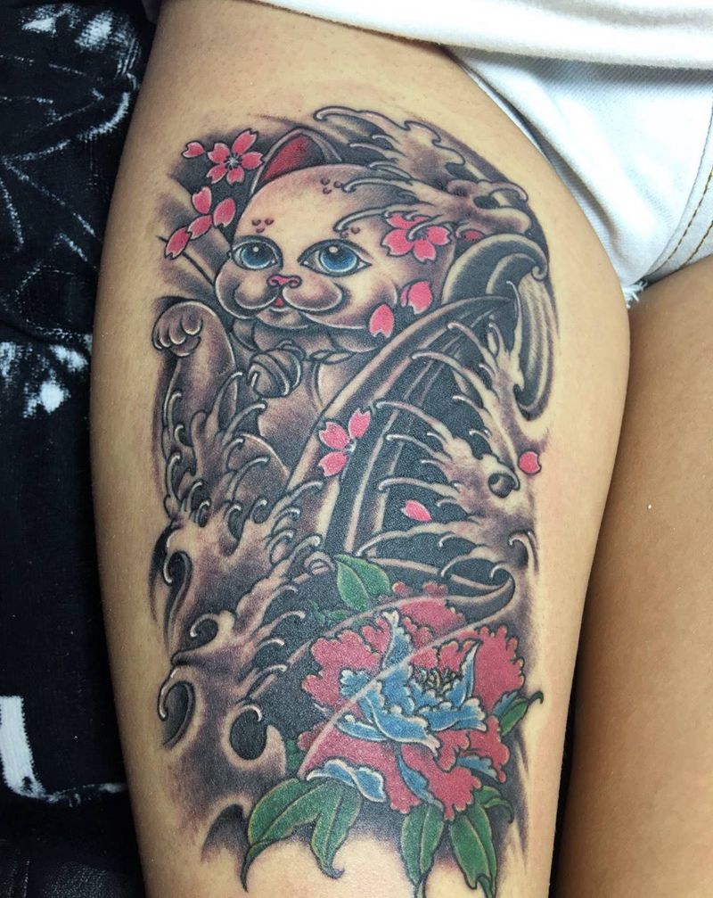 招财猫纹身图片