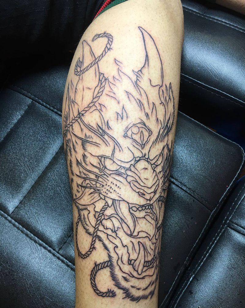 龙纹身图片_腿部纹身图案