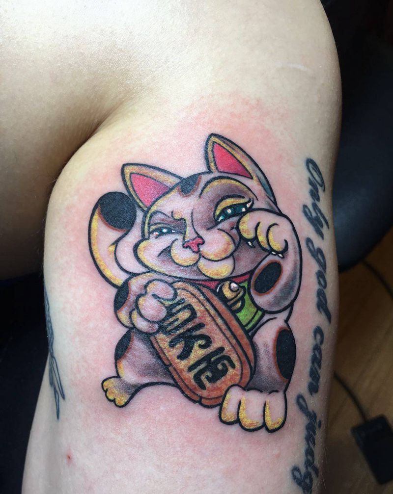 招财猫纹身图片_手臂纹身图案