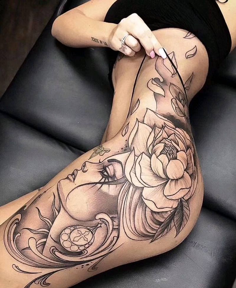 美女纹身图片_腿部纹身图案