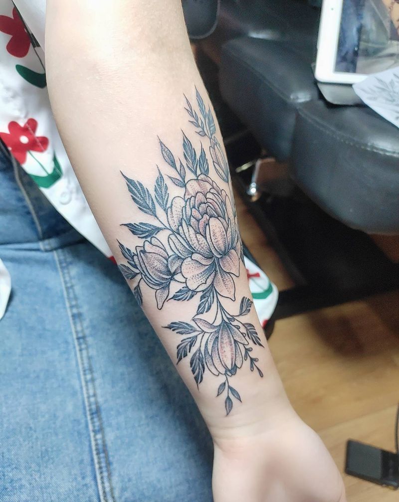 素花纹身图片_手臂纹身图案