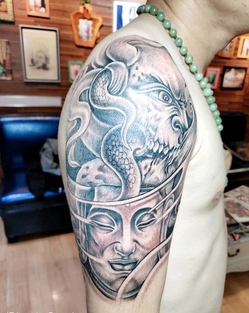 佛纹身图片_肩部纹身图案