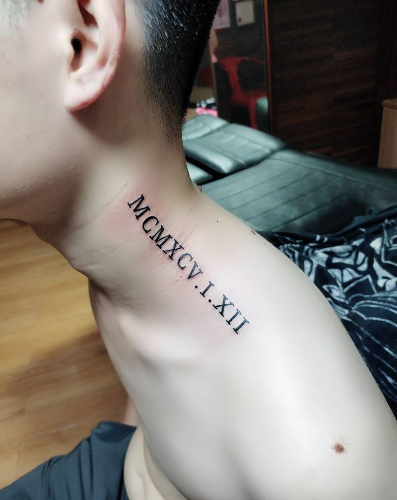 罗马纹身图片_颈部纹身图案