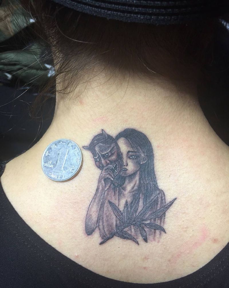 迷你艺妓脸谱纹身图片