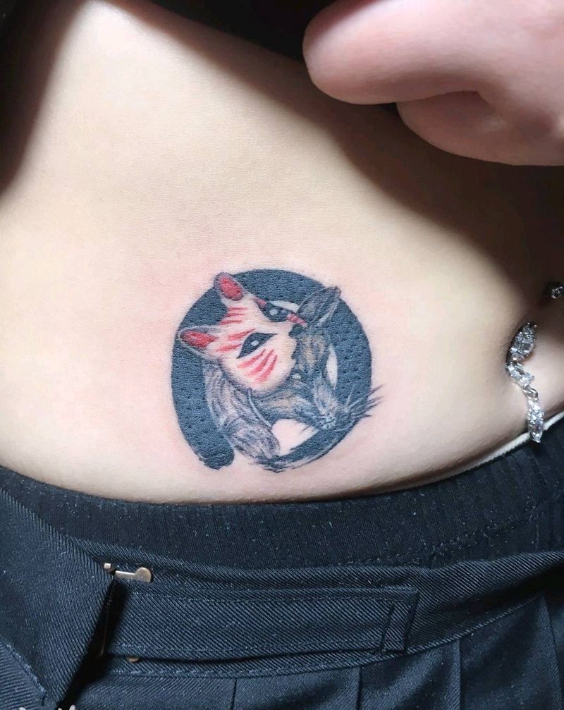 猫纹身图片_腹部纹身图案