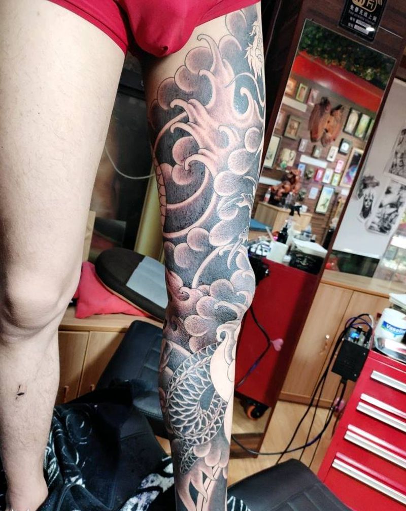 花腿纹身图片_腿部纹身图案