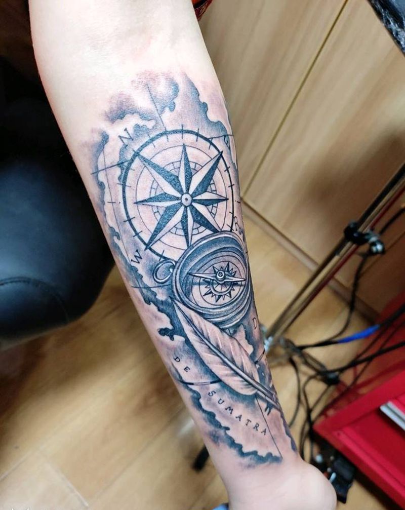 指南针纹身图片_手臂纹身图案