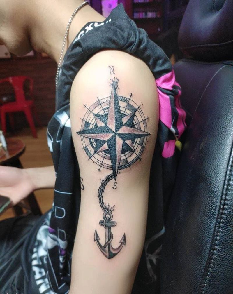 指南针纹身图片_手臂纹身图案