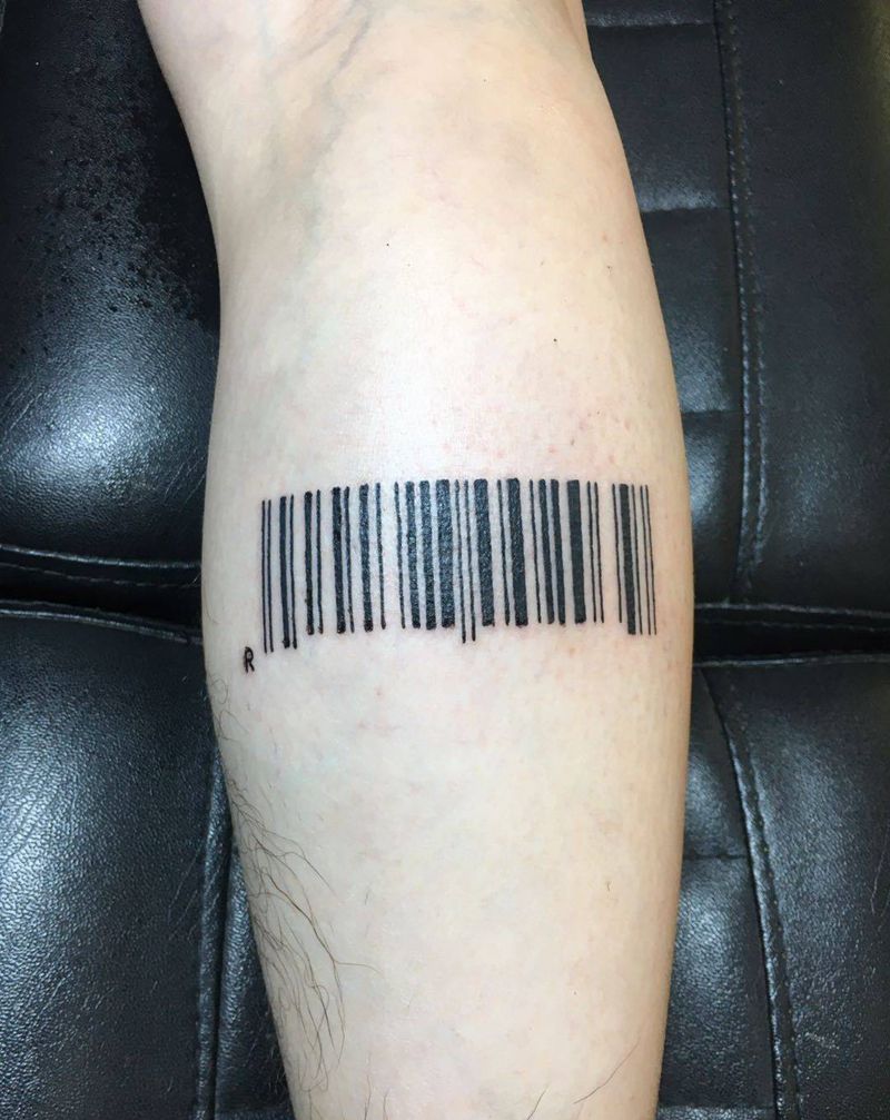条形码纹身图片_腿部纹身图案