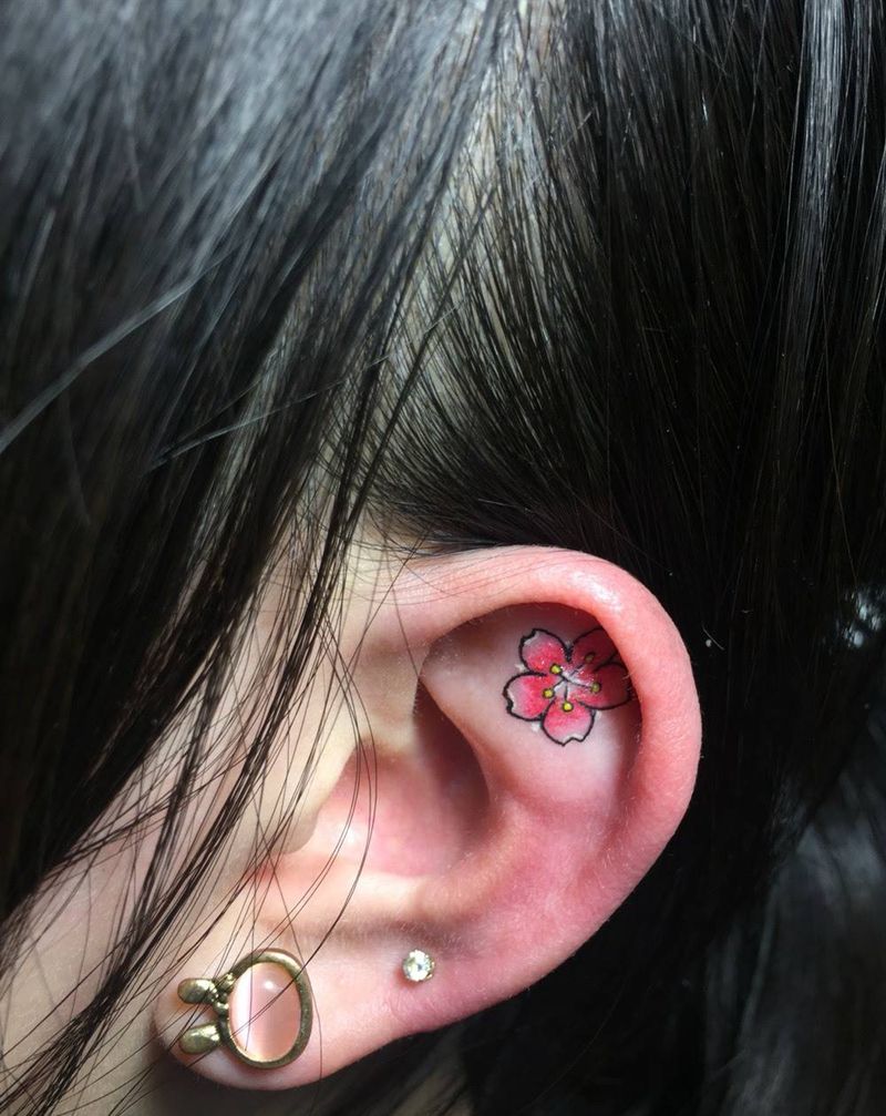 耳朵樱花 小图也可以这么美纹身图片_成品手稿手臂手部颈部植物清新纹身图案