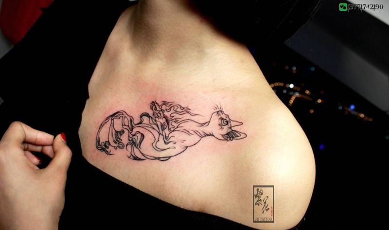 猫纹身图片_成品手稿动物写实鬼神纹身图案