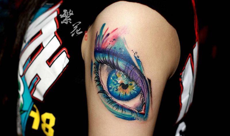 眼睛写实 欧美纹身图片_成品手稿手臂手部欧美写实图腾肩部纹身图案