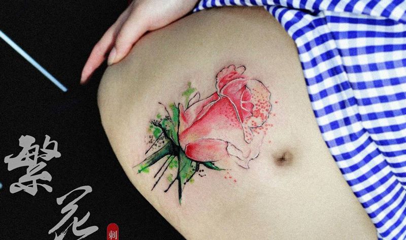 伤疤遮盖纹身图片_成品手稿腹部欧美清新植物静物纹身图案