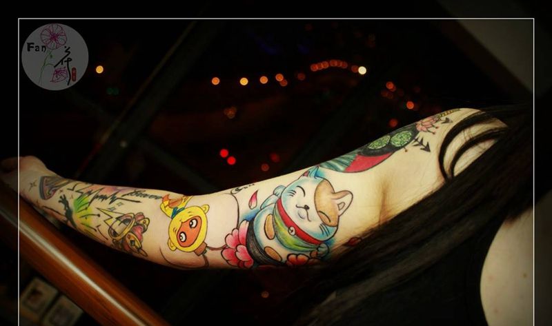 卡通花臂纹身图片_成品手稿手臂欧美纹身图案