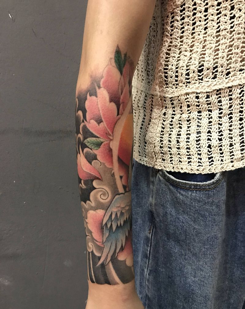 鹤纹身图片_手臂纹身图案