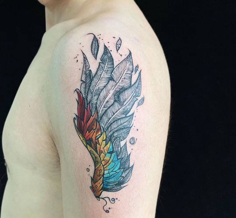 翅膀纹身图片_手臂纹身图案