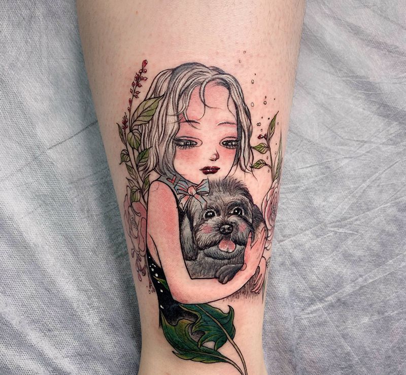 私人订制  韩系纹身图片_腿部脚部水彩韩风纹身图案