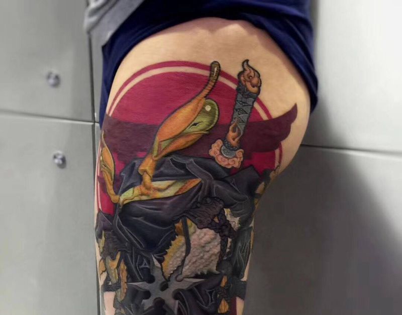 获奖作品:忍者蟹纹身图片_成品手稿腿部欧美动物原创纹身图案