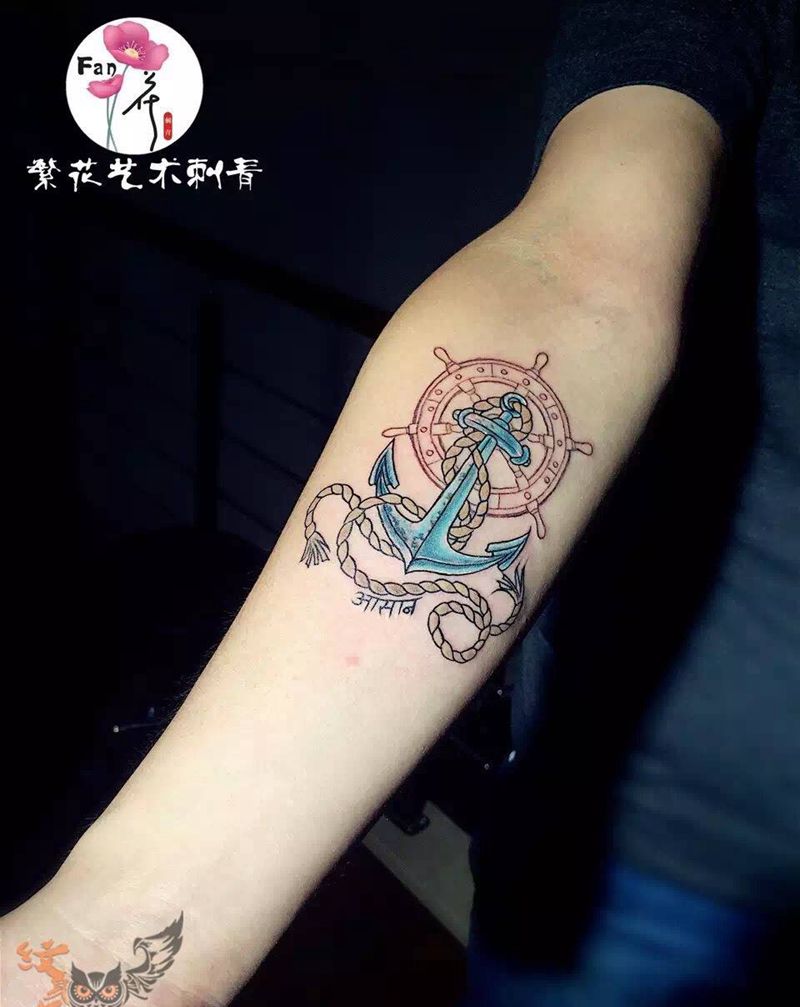 船锚纹身图片_成品手臂传统宗教纹身图案