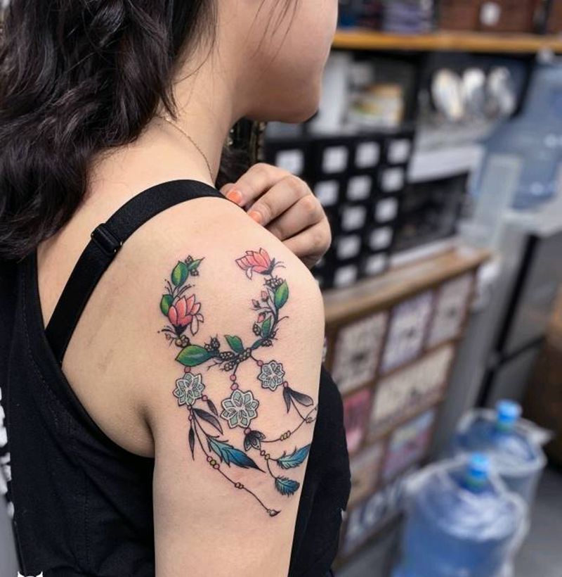 捕梦网纹身图片_肩部New School纹身图案