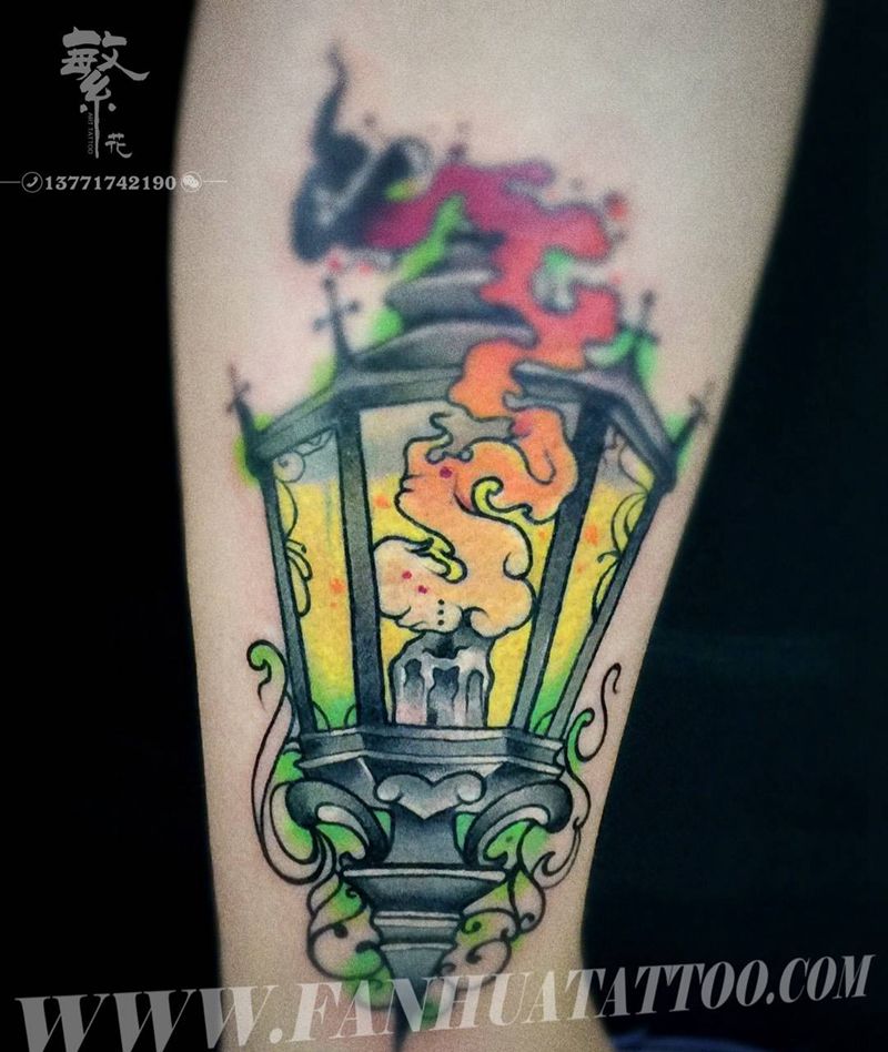 灯纹身图片_成品手稿脚部腿部欧美几何静物纹身图案