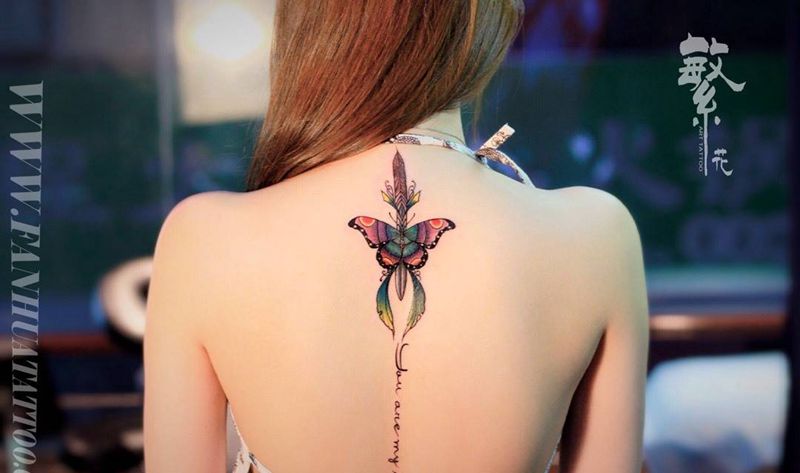 蝴蝶纹身图片_成品手稿背部腰部肩部字符动物几何贴纸满背纹身图案