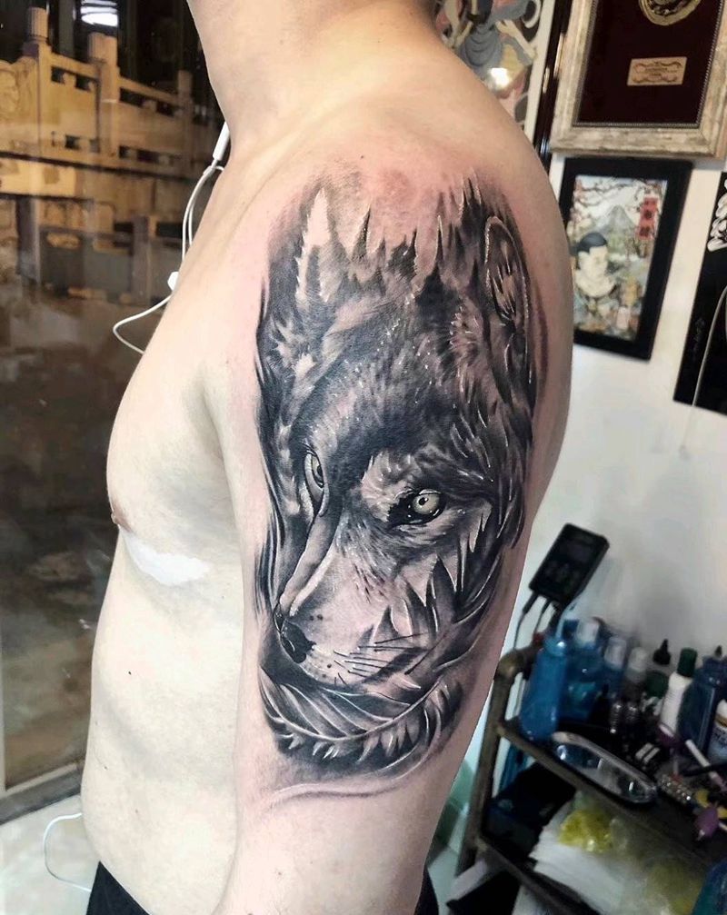欧美风格狼纹身图片_手臂纹身图案